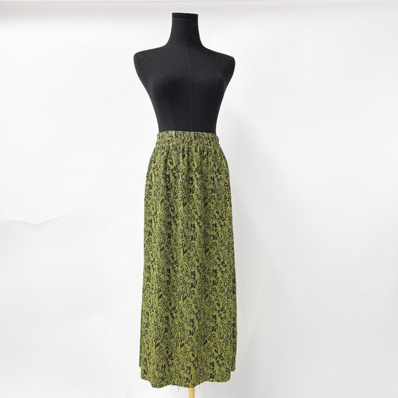 VINTAGE STLYE FLORAL GREEN PRINTED MAXI SKIRT - Picture 1 of 9